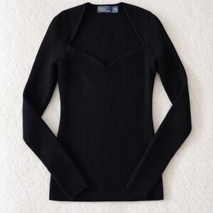 Polo Ralph Lauren Merino Wool Ribbed Long Sleeve Sweetheart Neckline Sweater